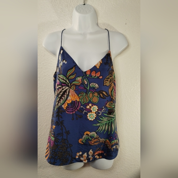 J. CREW Top 100% Silk Blue Green Print Tank size Small Fully Lined Summer - Picture 1 of 12